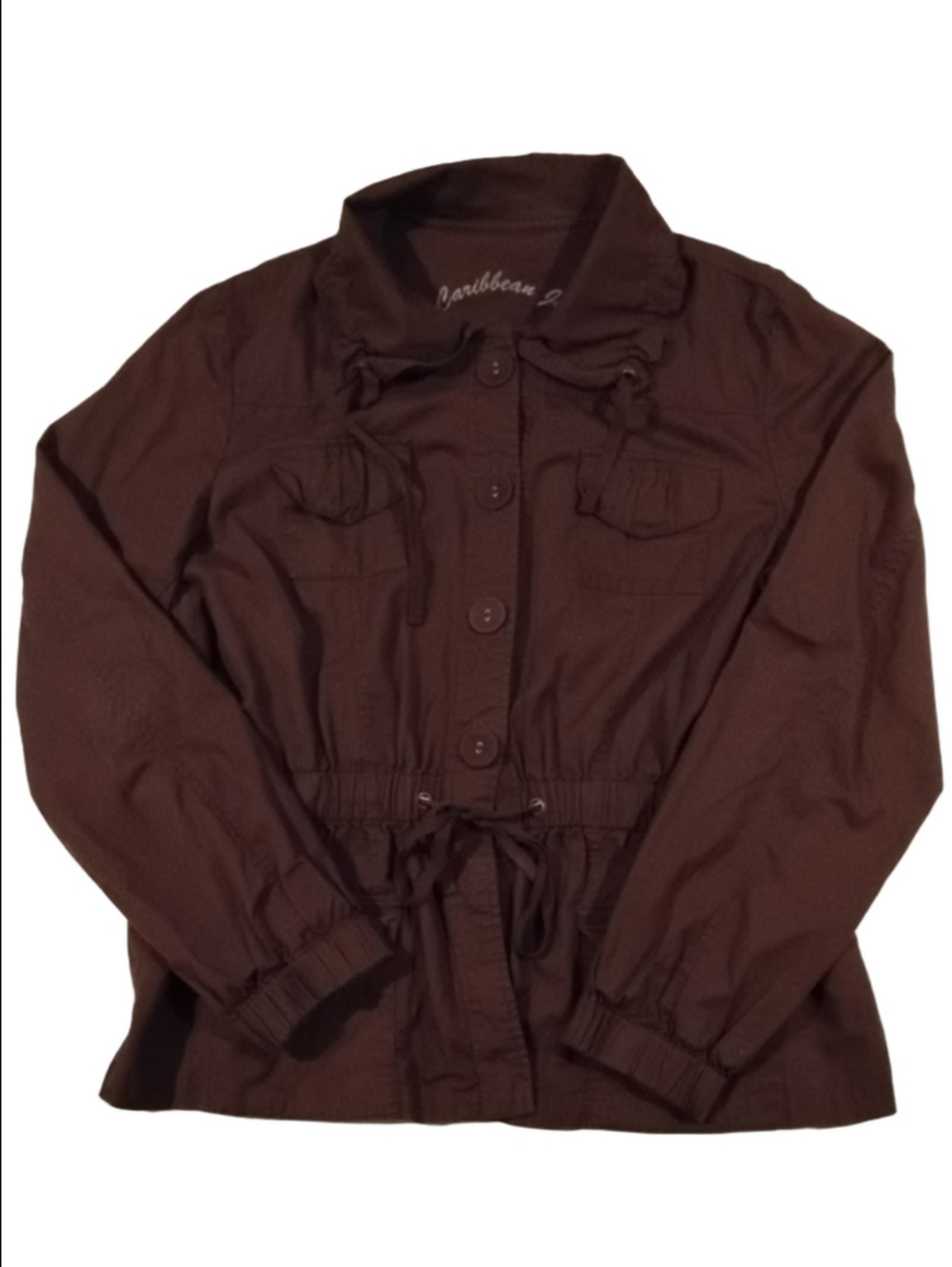Caribbean Joe Chocolate Brown Drawstring Waist Bomber Jacket